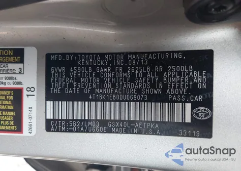 2013 Toyota Avalon Limited из США, поврежденный, VIN 4T1BK1EB0DU069073